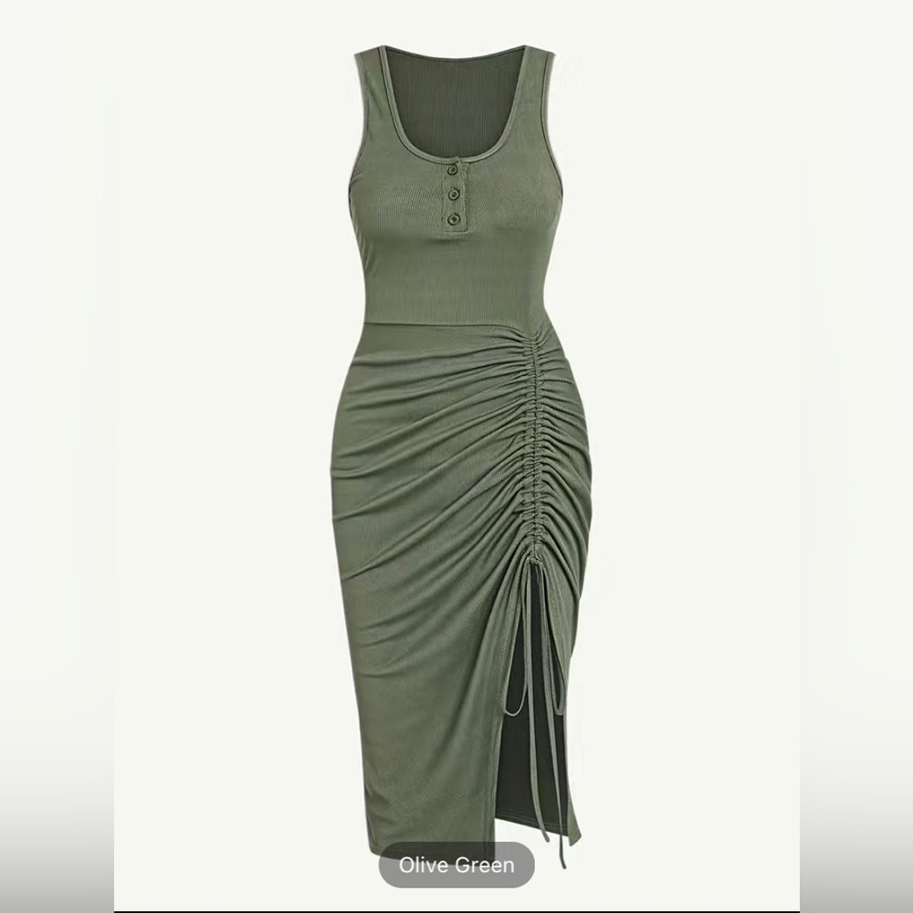 Ruched Drawstring Dress, Sexy Crewneck